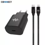 Charger Type-C CONNECT Quick Charge 25W with Cable Nylon Braided Type-C to Lightning (1m) Black