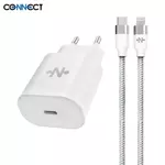 Charger Type-C CONNECT Quick Charge 25W with Cable Nylon Braided Type-C to Lightning (1m) White