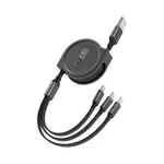 Multi Data Cable Retractable USB to Type-C + MicroUSB + Lightning Black